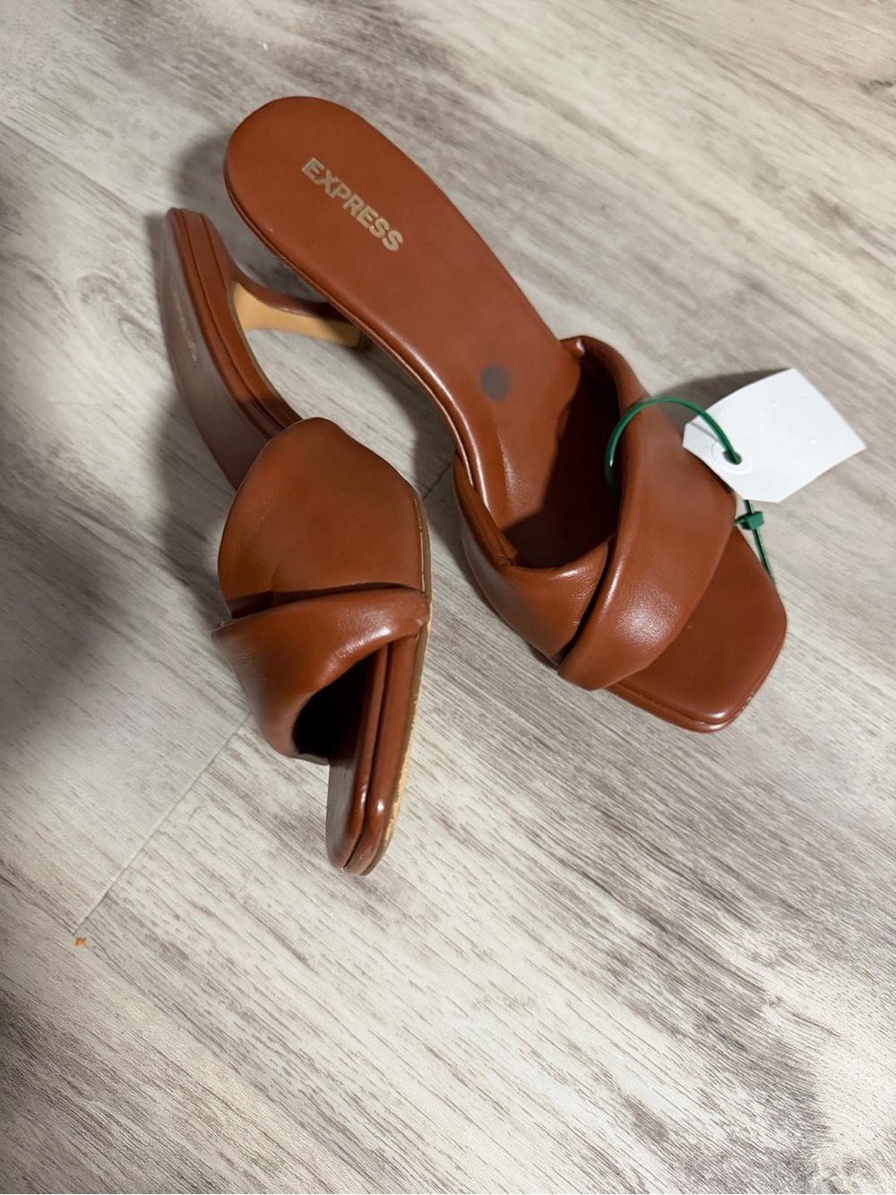 Express Tan Brown Knotted Leather Slide Mules